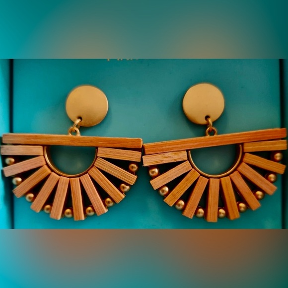 Pink Linen Wooden Half Circle Earrings - Picture 1 of 4